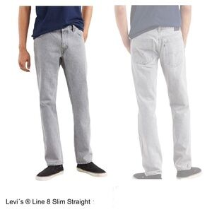 LEVI'S LINE 8 White Tab Light Grey Slim Straight Denim Jeans Sz 33‎ /32